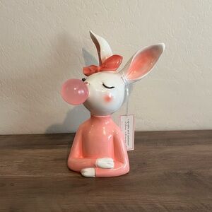 Cupcakes & Cashmere White Bunny Blowing Pink Bubblegum Easter Spring Decor